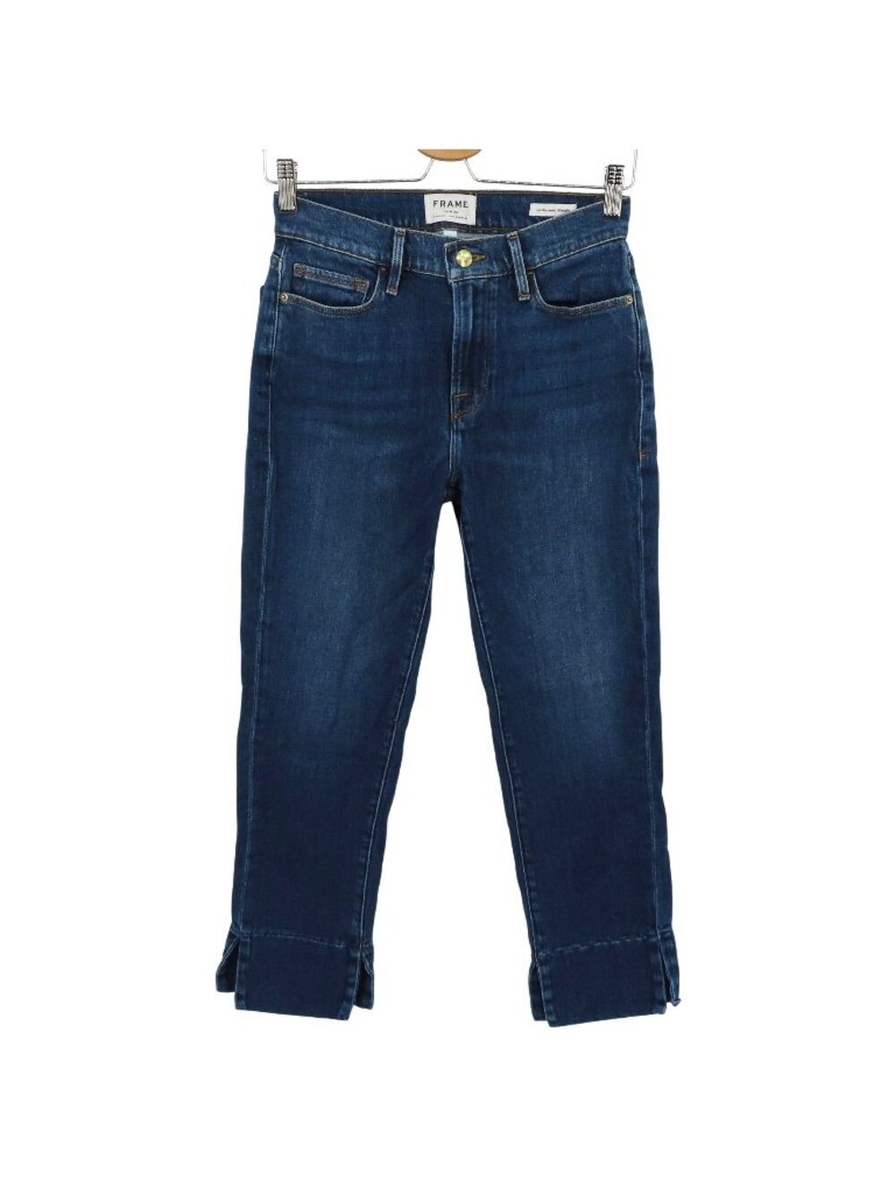 Frame Women 27 Le Nouveau Straight Blue Wash Denim Jeans Ankle Hem Slits Cotton